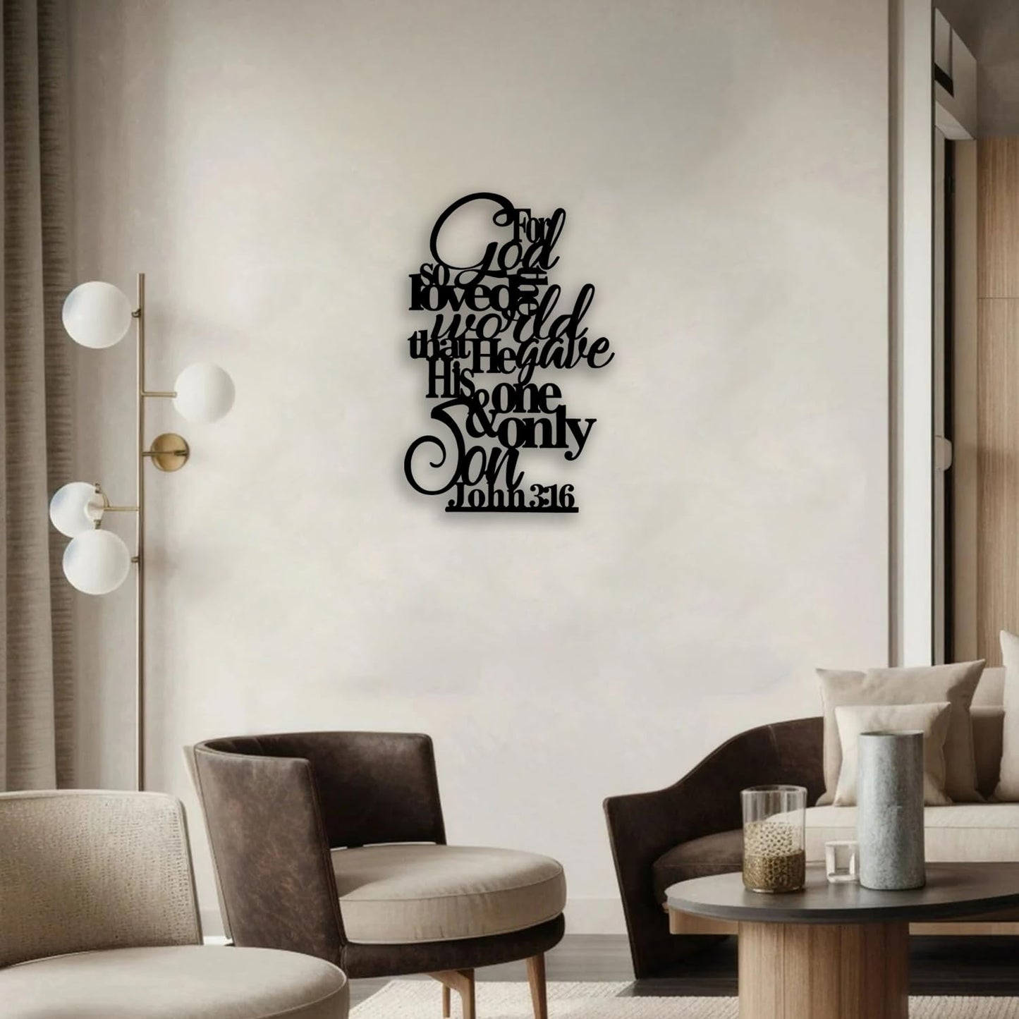 OPTYBVFD John 3 16 Metal Wall Decor - Motivational Inspirational Room Decor Christian Scripture Wall Art Home Decor for Living Room, Bedroom, Dining Room, Bathroom, Office (Black)