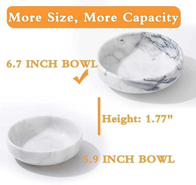 6.7" Decorative Bowl - Natural Marble Key Bowl & Centerpiece (White & Grey)