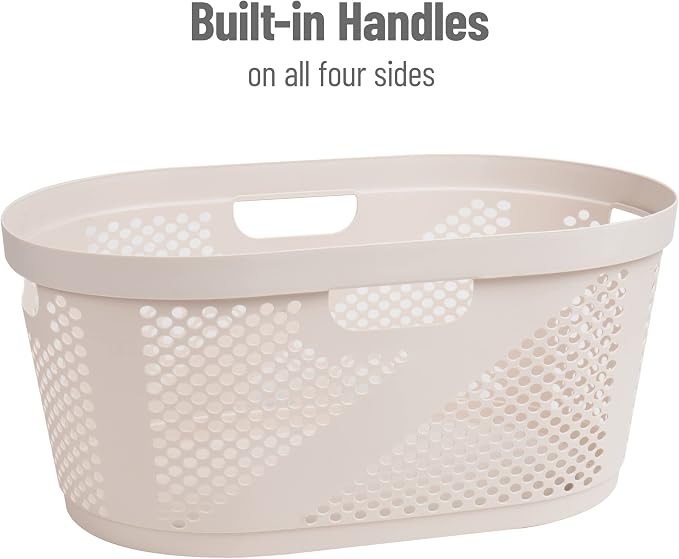Mind Reader 40L Laundry Basket, Clothes Hamper, Premium Wicker Design, Plastic, Ivory