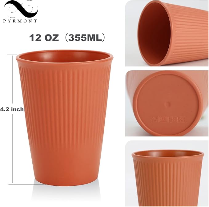 PYRMONT Wheat Straw Cups 12 Oz Alternative Plastic Cups Set of 8 Unbreakable Water Cups for Kitchen Dishwasher & Microwave Safe Drinking Cups for Iced Tea,Juice-Colorful