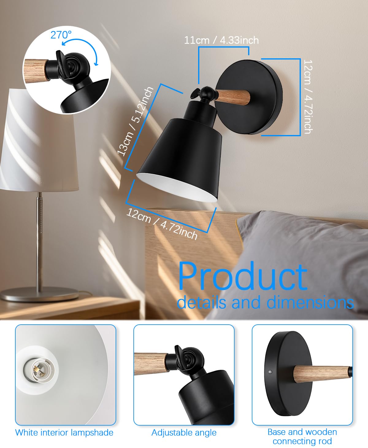 BIMEAN Black Battery Operated Wall Sconce Set of Two, Easy to Install Wireless Lights for Wall, Remote Control Dimmable LED Lights, Auto Timer Wall Lamp Fixtures for Bedroom, Gallery, Living Room, RV