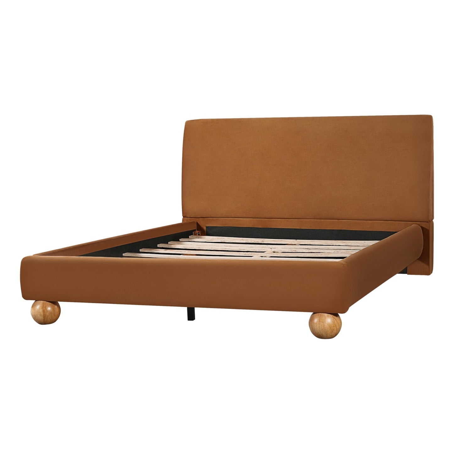 Christopher Knight Home Noko Velvet Upholstered Queen Bed Frame with Headboard, Platform Bed Frame Queen Size and Round Solid Wood Legs, Wooden Slats Support Bedframe, No Box Spring Needed, Brown