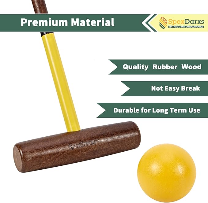 Six Player Croquet Sets, 35’’ Croquette Set with Premium Wooden Mallets/Colored Balls/Wickets/Stakes/Carrying Bag, Lawn Backyard Outdoor Game for Teenager Adult Family