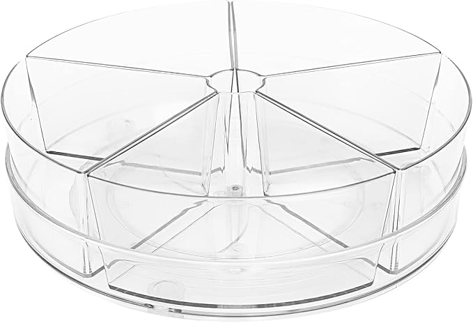 Clear Lazy-Susan Organizer with 5-Removable-Bins - 11 Inch Round Plastic Rotating Storage Container for Cabinet, Pantry, Kitchen, Fridge, Vanity