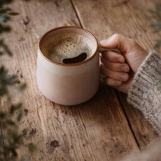 Ava Nord Large Ceramic Coffee Mugs Set of 4 | 16 oz Stoneware Coffee Cups | Lead-Free, Non-Toxic | Microwave and Dishwasher Safe | Comfortable Handle | Nordic Design for Tea, Cocoa, Latte | Rose Sand
