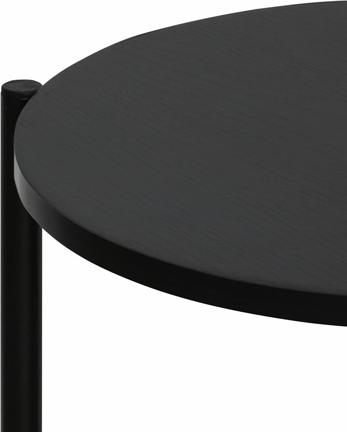 Furinno BESI Coffee Table, 2-Tier Round Modern Coffee Table with Metal Legs, Side Table with Open Shelf, for Living Room, Bedroom, Home Office, Americano