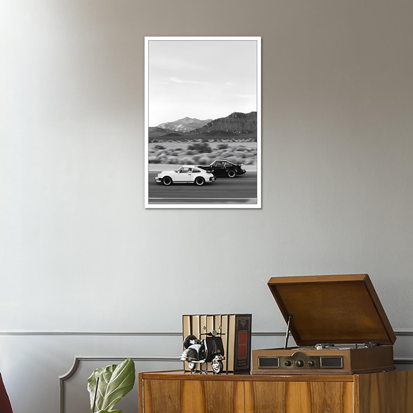 Retro Black And White Car Poster Supercar Canvas Wall Art Luxury Car Lover Sunset Mountain Landscape Aesthetic Prints Painting For Living Room Bedroom Great Garage Wall Decor 12x16in Unframed