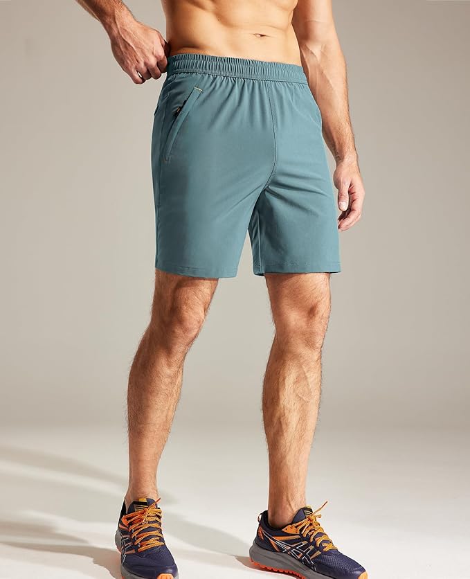 MIER Men's Quick Dry Running Shorts with Zipper Pocket, Elastic Waist Athletic Workout Exercise Fitness Shorts, 7 Inch