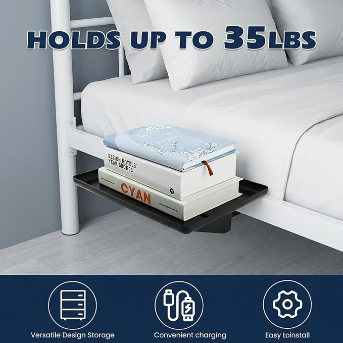 Bedside Shelf，Bunk Bed Shelf, Clip-On Bedside Tray with Cable Management, Floating Nightstand for College Dorm Loft Bed, Back to School Essential