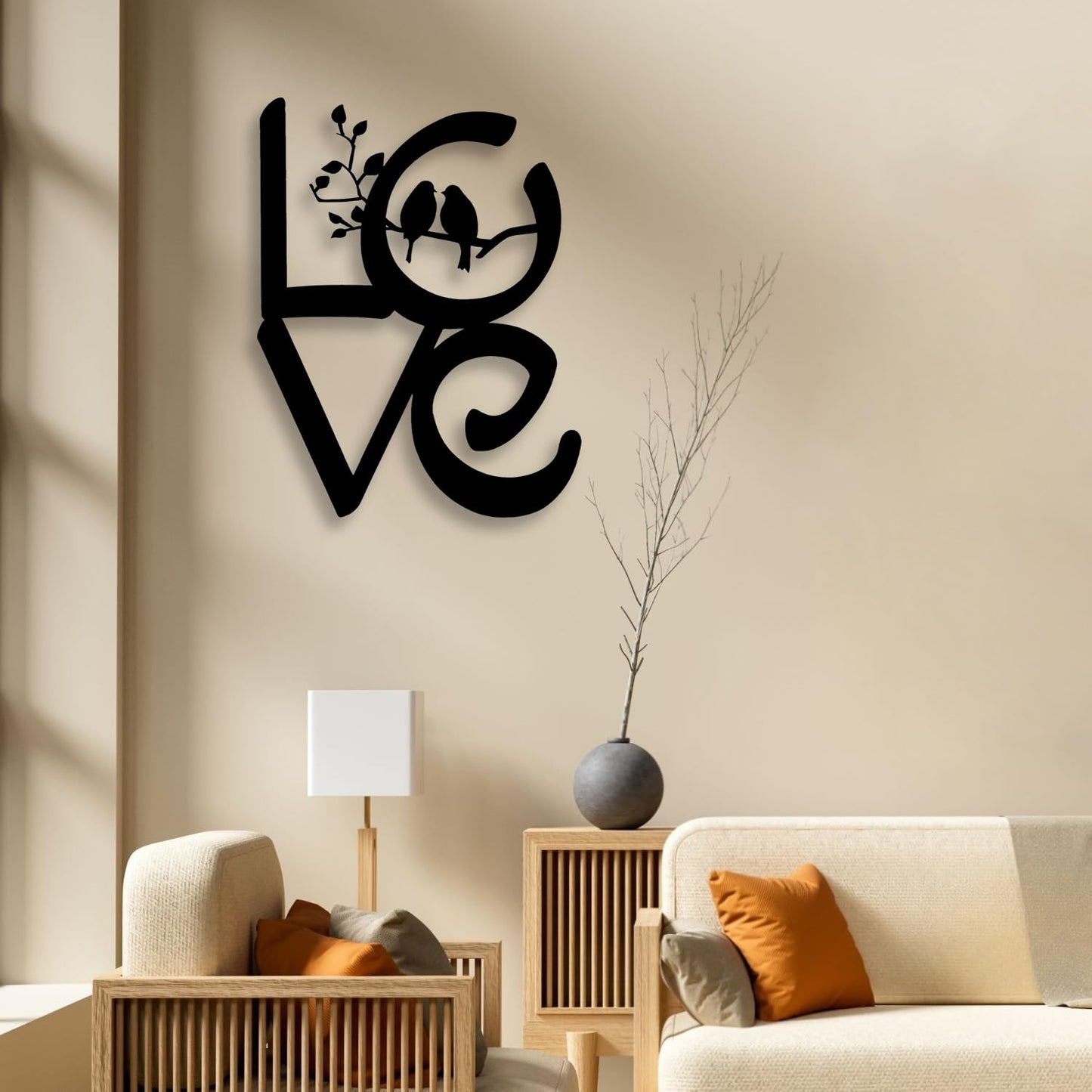 LIYOUYA LOVE Tree Couple Bird Metal Wall Decor - Love Art Room Decor Black Wall Art Home Decor for Living Room, Bathroom, Bedroom, Dining Room (Black)