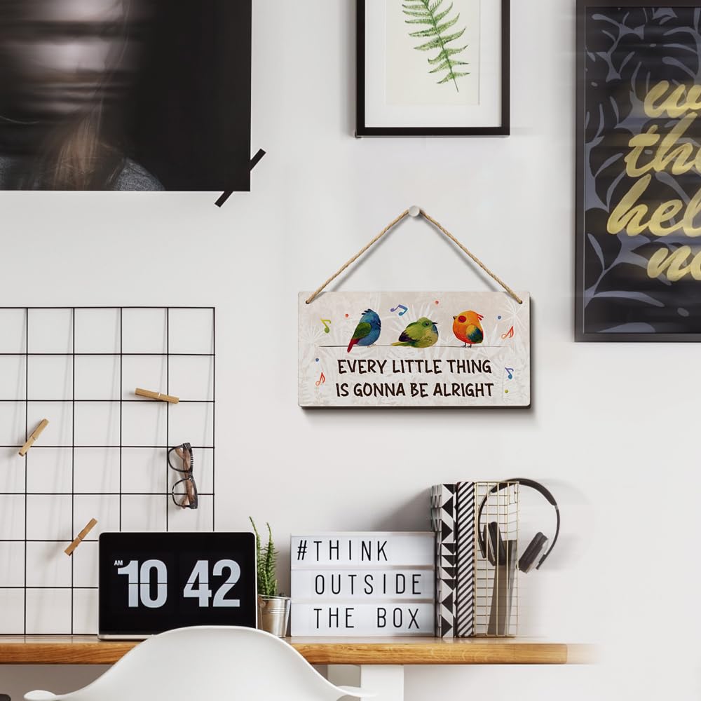 YZEXEZY Every Little Thing Is Gonna Be Alright Sign 6"x12" Home Office Wall Decor Cute Birds With Uplifting Messages-Inspirational Gifts for Women Friends