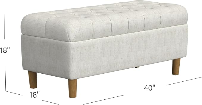 Homepop Home Decor | Tufted Ainsley Button Storage Ottoman Bench with Hinged Lid | Ottoman Bench with Storage for Living Room & Bedroom, Cream Textured Solid
