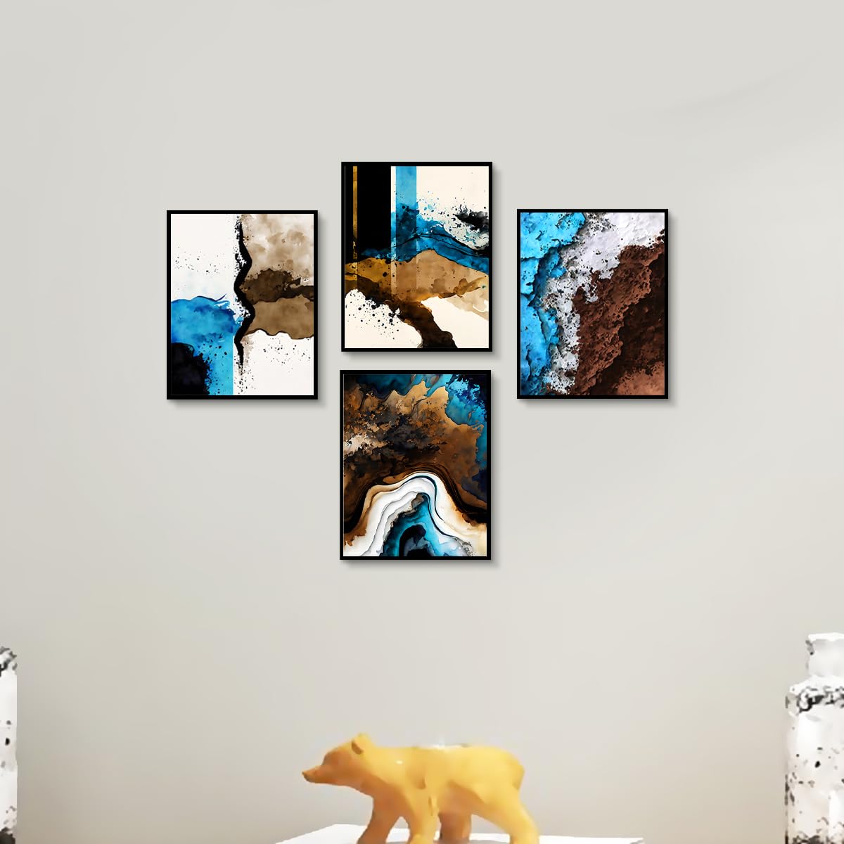 QPOKLAF Abstract Canvas Wall Art for Living Room, Brown Blue Art Posters Living Room Modern Art Decorations Set of 4 (8x10 Inch, Unframed)