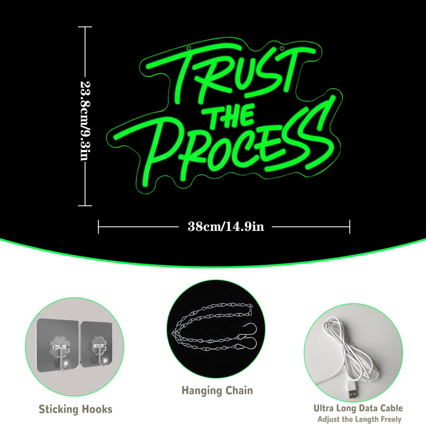 LLNEOX Trust The Process Neon Sign for Wall Decor Green Neon Light Gym LED Sign Dimmable Motivation LED Light Letter Lighting for Bedroom Bar Classroom Gym Office Art Inspirational Alphabet