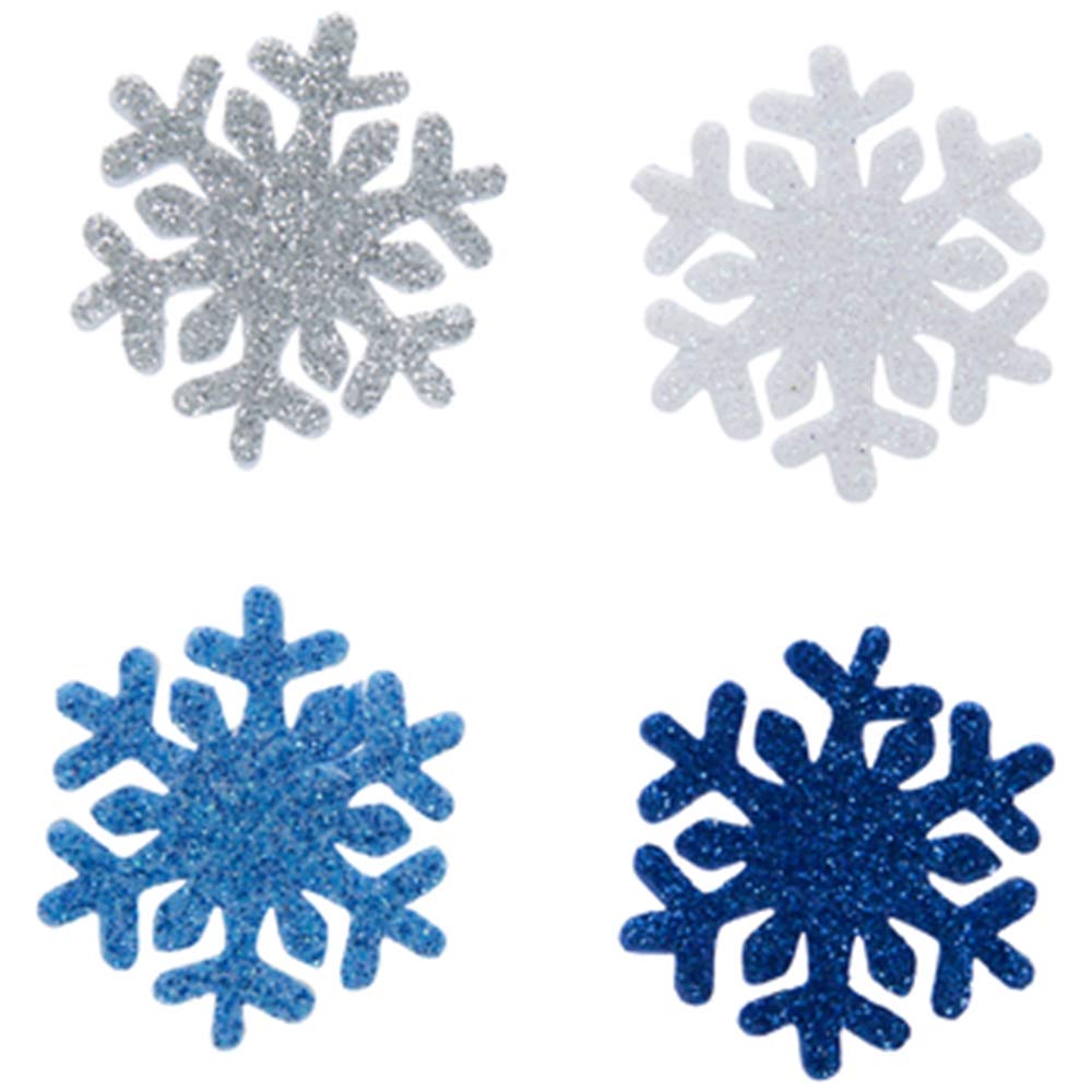 70 Pieces Blue, Silver and White Glitter Snowflake Foam Stickers Adhesive Christmas Hanukkah Crafts