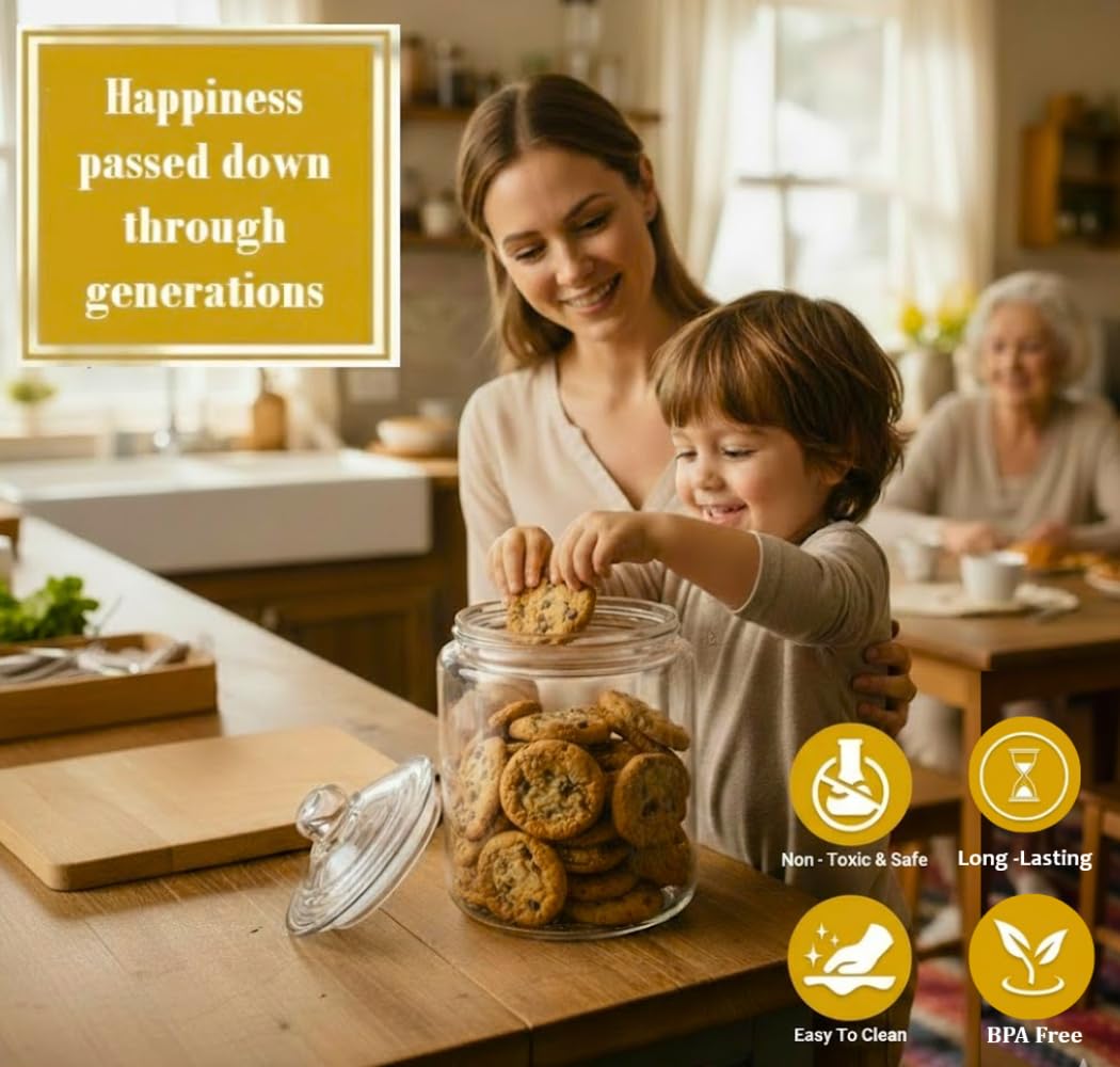 WERRO 1 Gallon Glass Cookie Jar With Airtight Lid - Extra Gasket - Large Glass Jar - Glass Food Storage Container, Candy, Dog Treats, Flour, Cookies, Kitchen Jar for Pantry - Laundry Room Storage