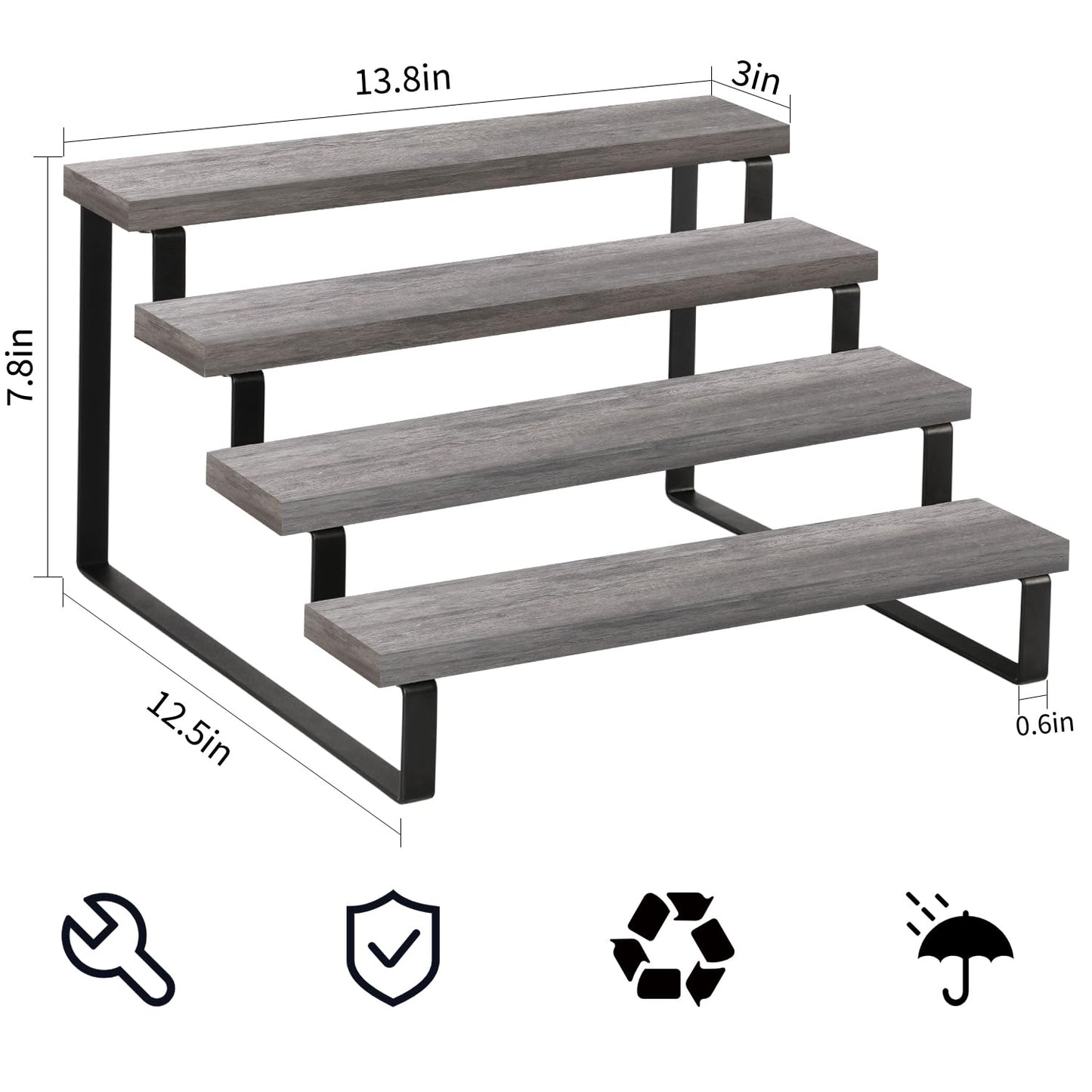 YINMIT Wooden Display Riser Stand, Tiered Perfume and Cologne Organizer Stand, 4 Tier Spice Rack Organizer, Rustic Display Shelf for Candles (4 Tier,2Pack,Grey)