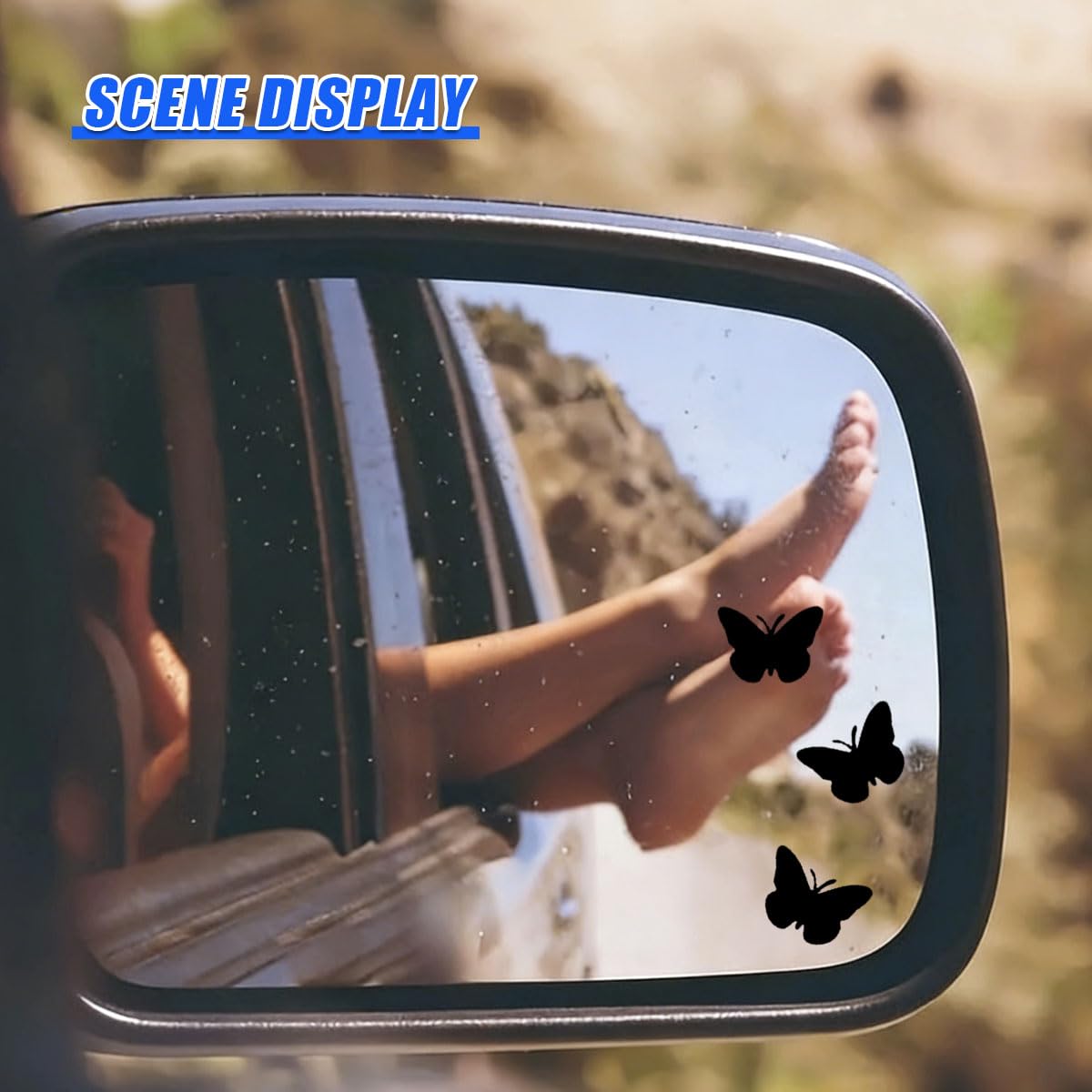 Craedli Butterfly Car Rearview Mirror Sticker Decal, Mini Waterproof Vinyl Car Window Decal Present for Women, Aesthetic Auto Interior Decoration Sticker for Computer, Water Bottle (Black)