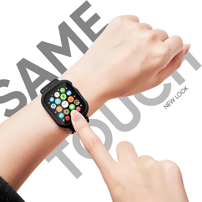 Compatible for Apple Watch Band 40mm 41mm and Case with Screen Protector, Soft Silicone Sport Strap Bands and Protective Cover with Tempered Glass for iWatch Series 9 8 7 SE 6 5 4