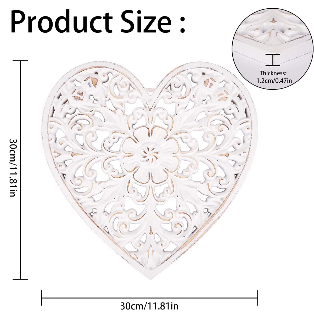 HOTBEST Wooden Wall Decor Floral Hollow Carved Wall Panel Hanging Decor Rustic Art Sculpture Home Ornament for Hallway Bedroom Living Room Cafe Office (Heart Shape 30 * 30cm)