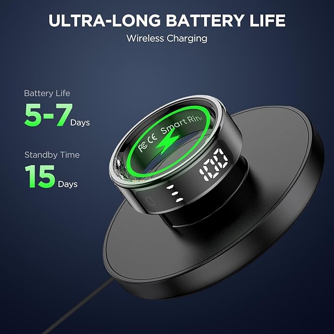 Smart Ring for Women with Display Screen, Sleep Ring for Men with Heart Rate, Fitness Tracker/Step tracker for Activity Monitoring/Steps/Calories,Wireless Charging, for iOS Android (RoseGold,11#)
