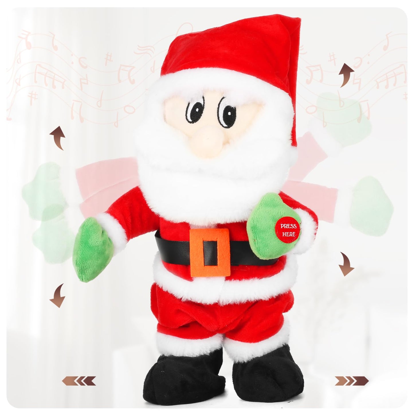 SdeNow Musical Dancing Santa Claus Plush Toy Animated Singing Walking Santa Doll Funny Wiggling Christmas Stuffed Santa Holiday Decoration Xmas Gift for Kids Family