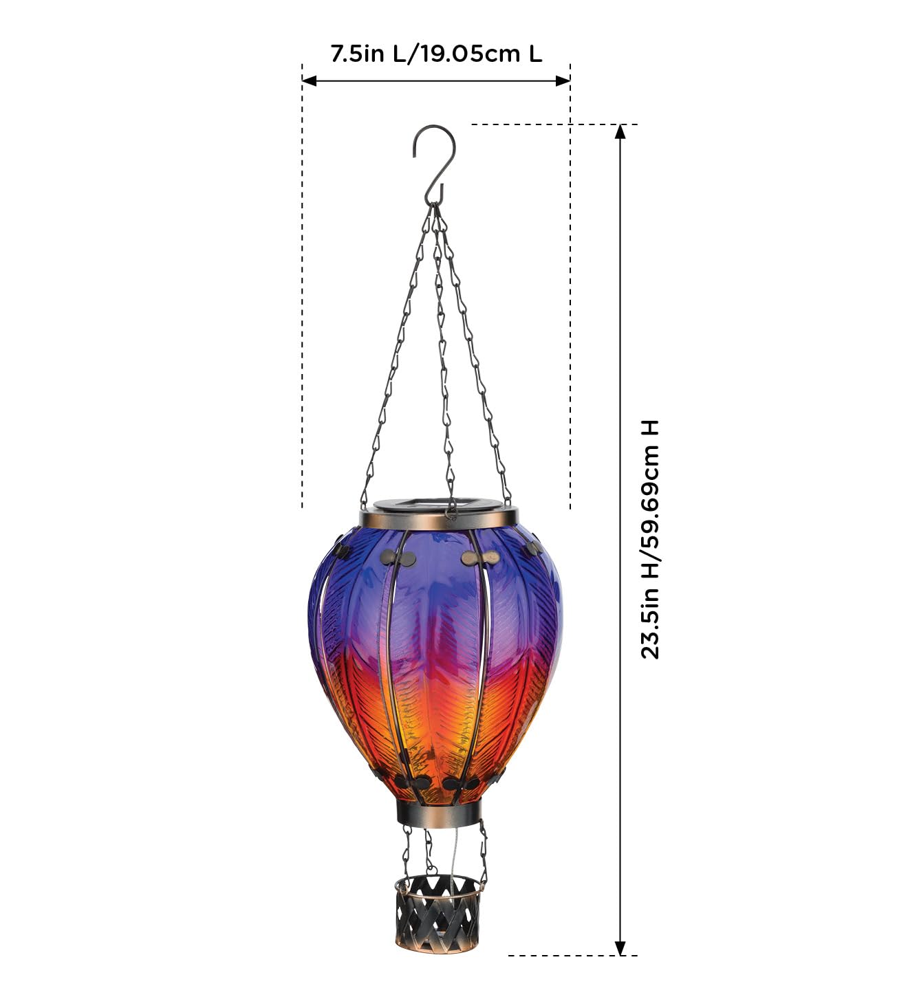 Regal Art & Gift 23.5 Inch Hot Air Balloon Solar Lantern – Hanging Solar-Powered LED Lights, Waterproof Portable Decorative Outdoor Lamp Made of Metal & Glass for Garden, Patios & Pathway – Purple