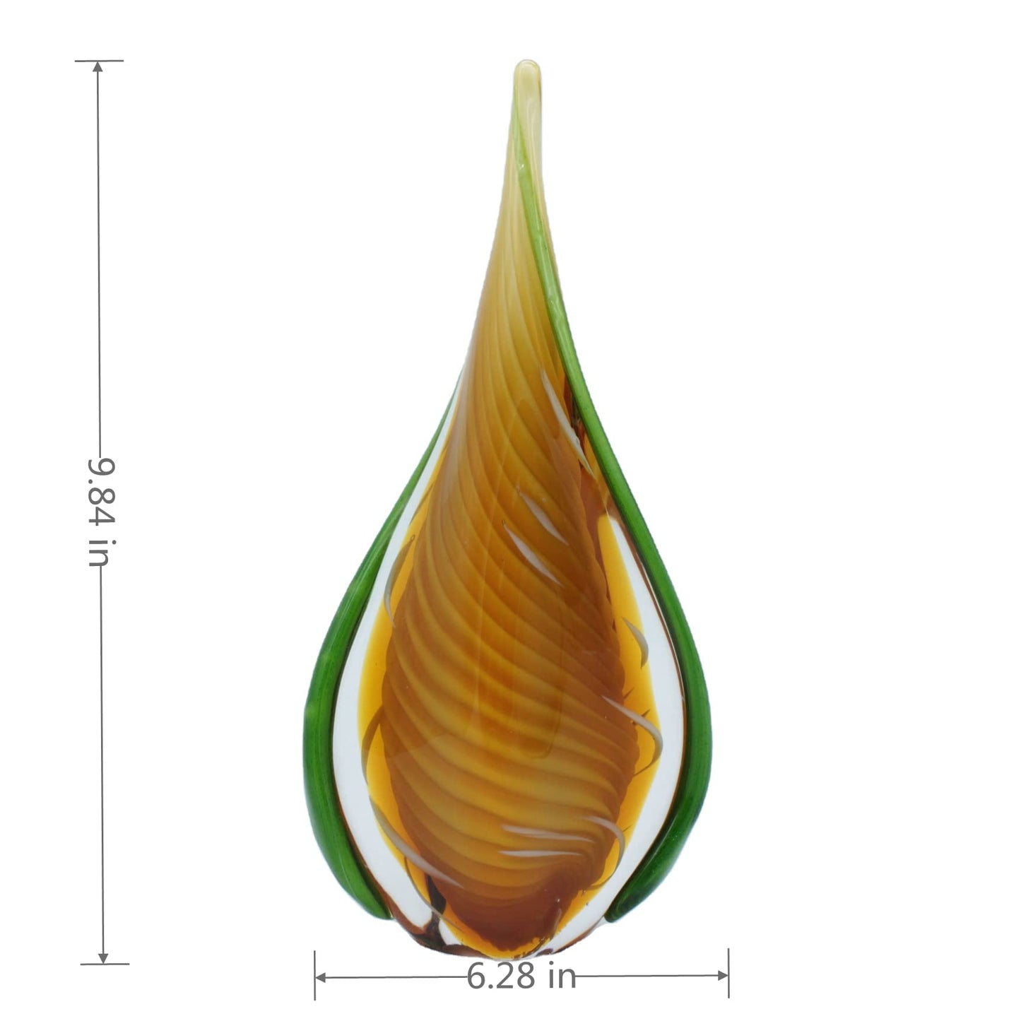 Yao Yuan Murano-Style Art Glass Sculpture, Handmade Blown Glass Statue, Yellow and Green Glass Craft Decoration