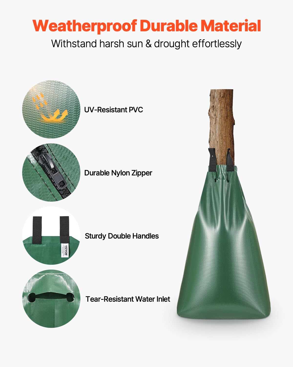VEVOR Tree Watering Bag Slow Release 3 Pack 20 Gallons, Water Bags for Trees, Refillable Tree Drip Irrigation Bags with Zipper, Durable Tree Watering System for Deep Root Targeting