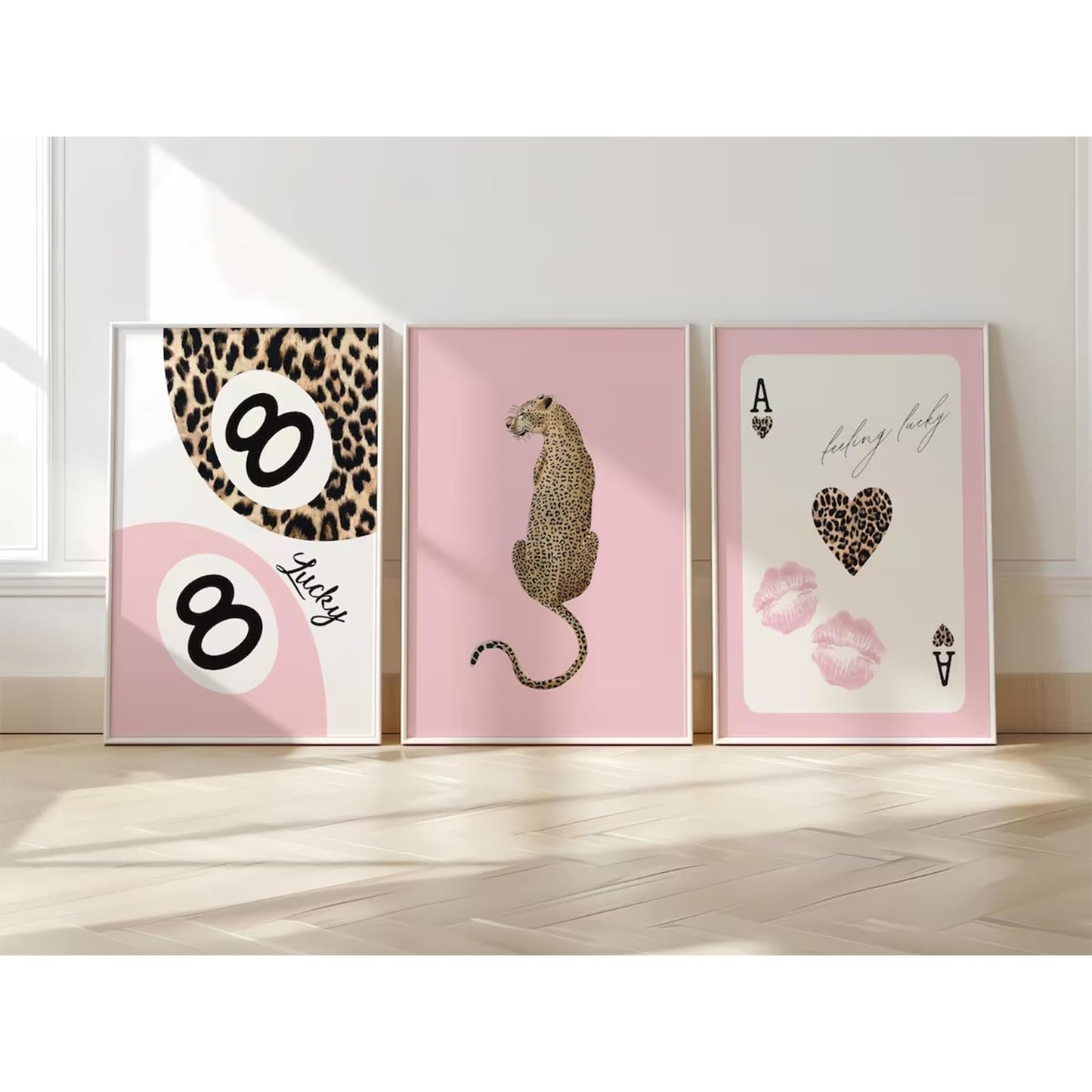 Lhoiplme Cheetah Trendy Wall Art Preppy Leopard Canvas Print Cheetah Room Wall Decor 8 Ball Poster Y2k Pink Coquette Luxury Print Lucky Aesthetic Fashion Pictures for Bedroom 12x16x3 Inch Unframed