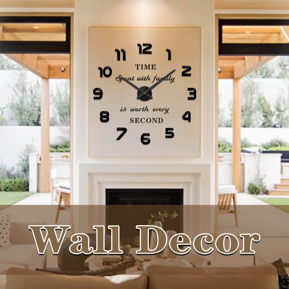 VANGOLD Large Wall Clocks for Living Room Decor, Decorative Wall Clocks Battery Operated (Black Wall Decor)