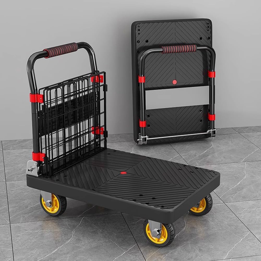 Heavy Duty Folding Platform Truck Cart with Cage and Wheels - Ideal for Warehouse Transport and Moving Heavy Loads