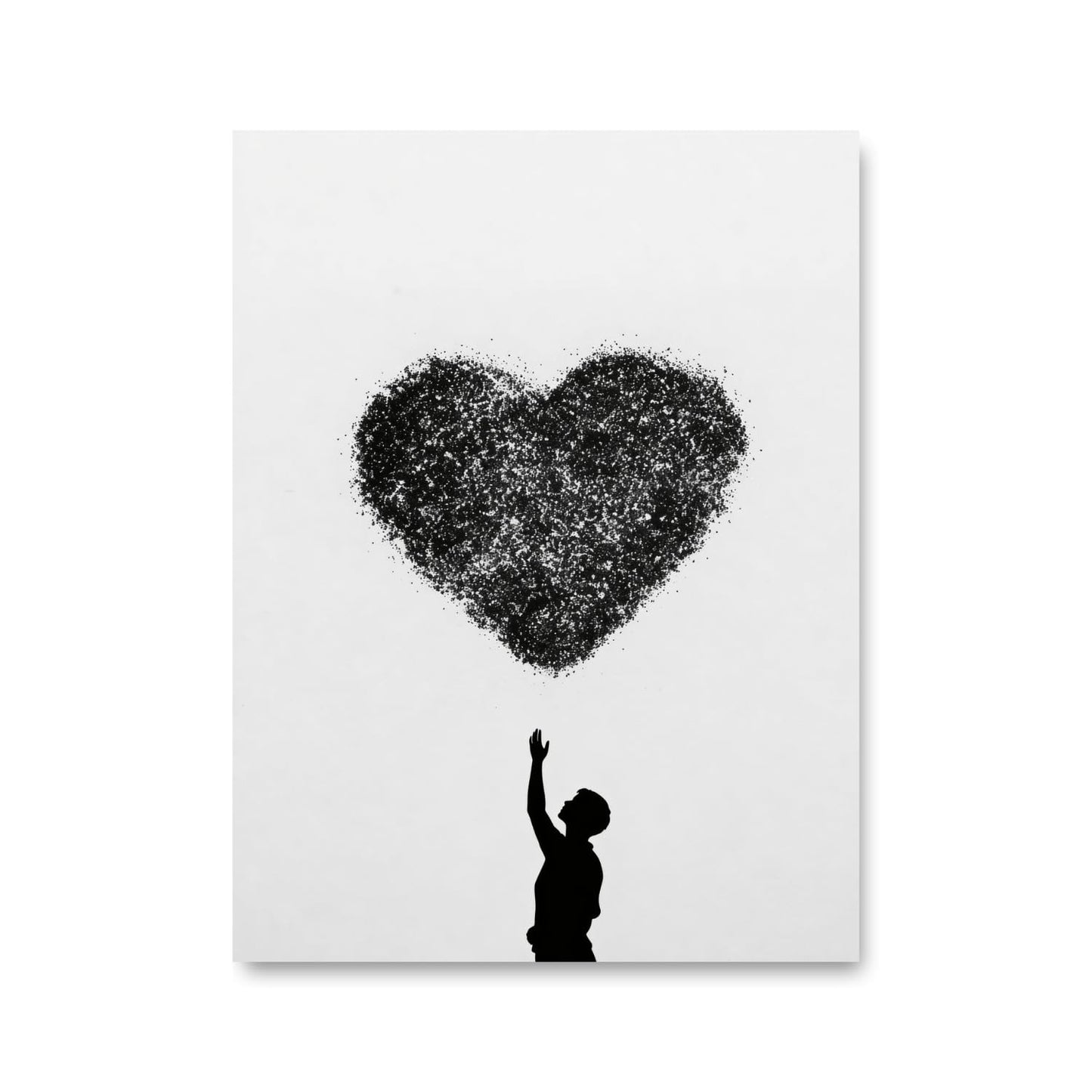Lawrence Williams Designs Heart Silhouette Poster - Romantic Wall Art - Figure Reaching Toward Abstract Particle Heart Design - Modern Love Decor for Bedroom, Living Room or Office - 8x10 Unframed Print