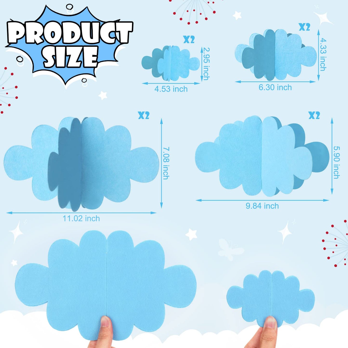 16 PCS 3D Cloud Decoration Blue Hanging Clouds and Raindrop for Cloud Ornaments Hanging Ceiling Decor for Party Nursery Children Room Ceiling Decorations