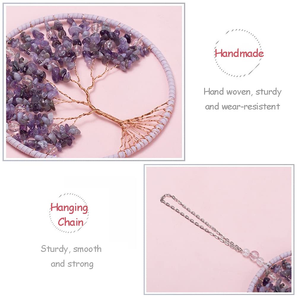 Tree of Life Hanging Ornament, FYSIVOKE Chakra Stones Healing Crystals for Chakra Reiki Good Luck Wall Hanging Window Hanger Indoor Decoration