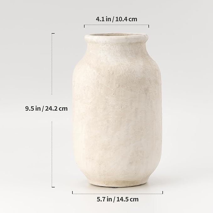 SIDUCAL Rustic Farmhouse Flower Vase | 9.5 Inch Large Ceramic Vase | Pampas Grass | Modern Farmhouse for Home Decor, Table, Living Room Decoration, Shelf Decor, Mantel, Fossil