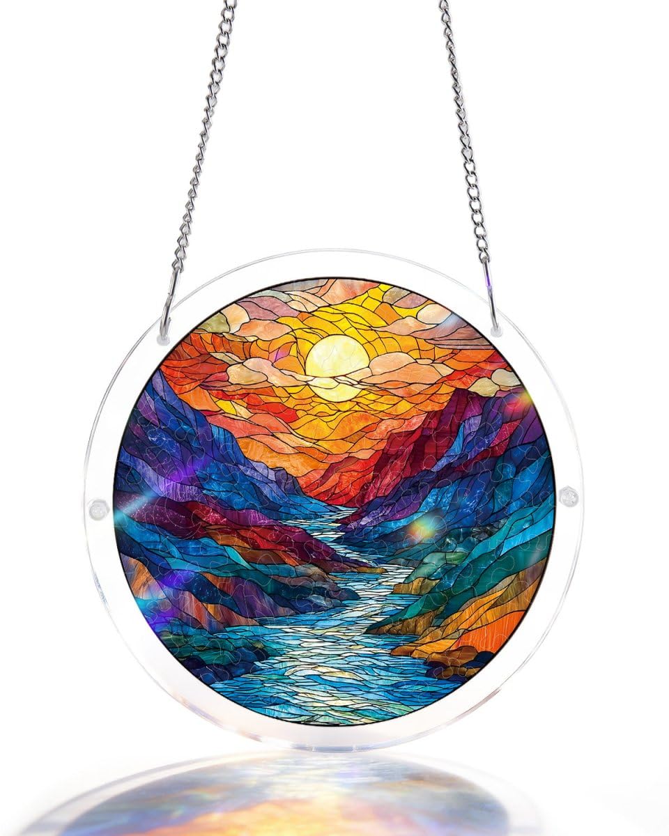 Acrylic Jigsaw Puzzle Suncatcher - Rainbow River, Stained Glass Window Hanging, DIY Sun Catcher Kit Home Decor for Window Garden Hanging, Gift for Women, Mom, Friends (8.2 in)