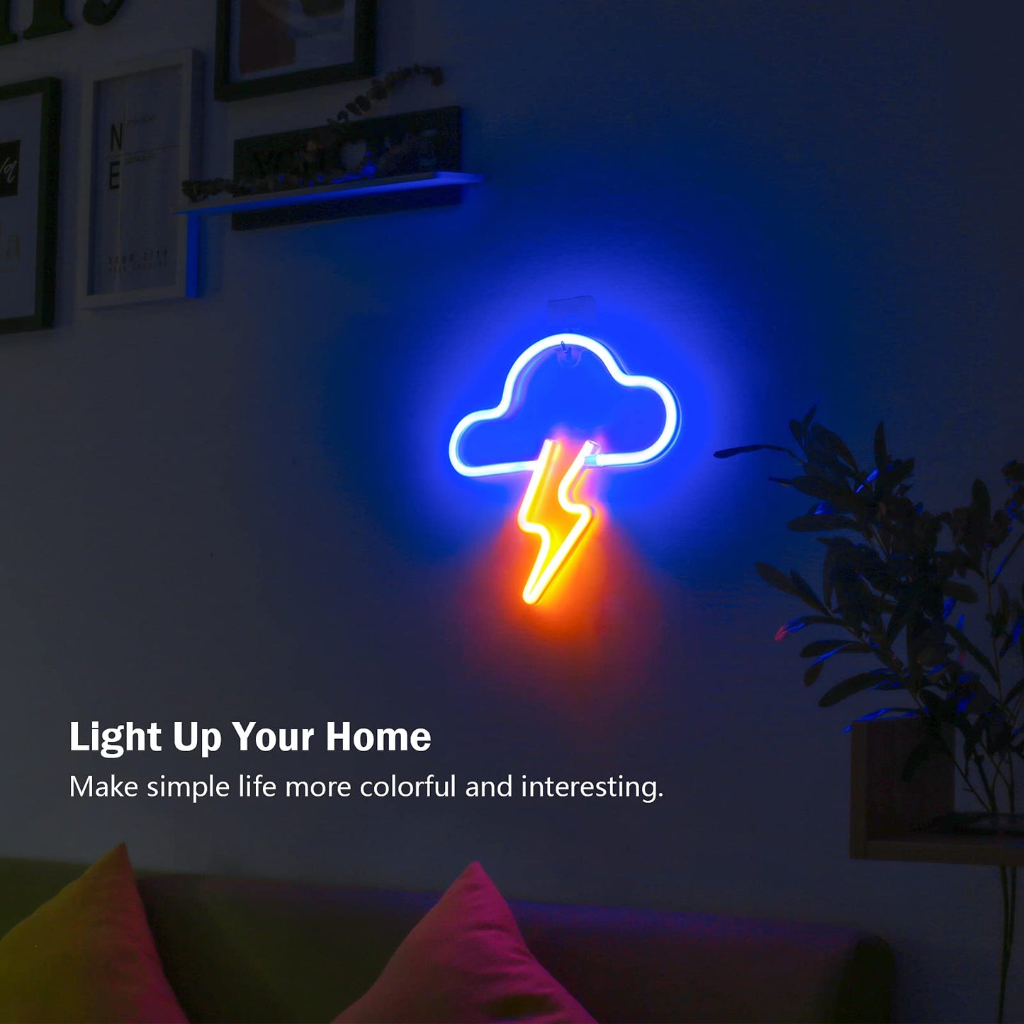 Neon Sign LED Cloud Lightning Neon Signs for Wall Decor Hanging Neon Light Battery or USB Powered Light Up Neon Lights for Bedroom Aesthetic Kids Room Living Room Bar Party Christmas Wedding Yellow