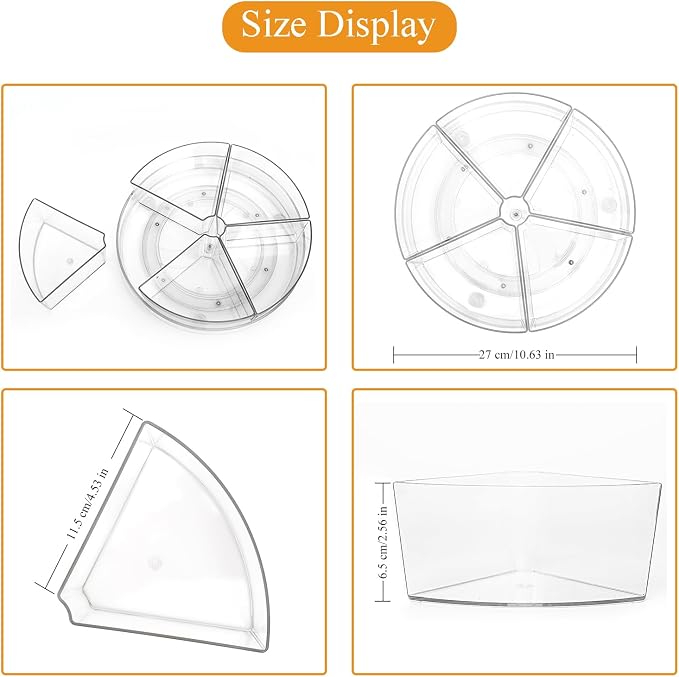 Clear Lazy-Susan Organizer with 5-Removable-Bins - 11 Inch Round Plastic Rotating Storage Container for Cabinet, Pantry, Kitchen, Fridge, Vanity