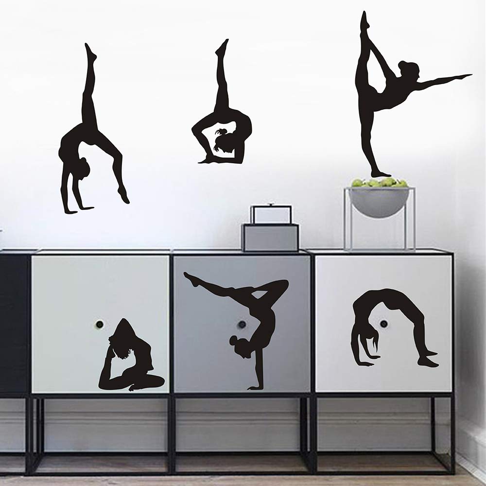 Gymnastics Wall Decals Silhouettes Sport Art Girl Vinyl Decals Wall Sticker Fits Kids Room Decor Home Wall Decor Set of 6 (7.87”H X 23.62”W)