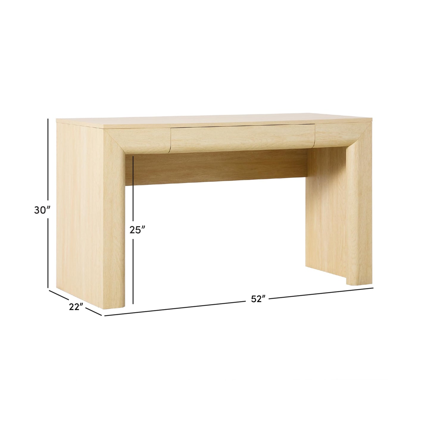 Walker Edison Amira Modern MDF Waterfall Writing Desk with a Built-in Storage Drawer, 52 Inch, Light Ash