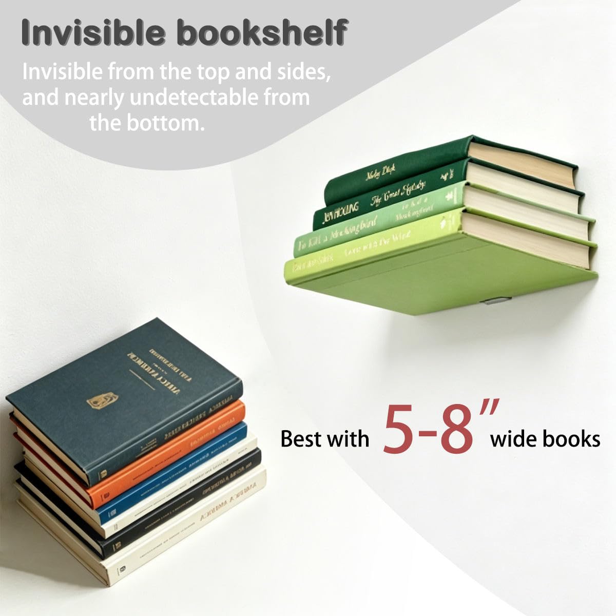 BUMOVE Invisible Floating Bookshelf - Modern Wall Mounted Metal Shelves for Office, Study Room, and Bedroom, Space-Saving Stylish Decor (4, Silver)