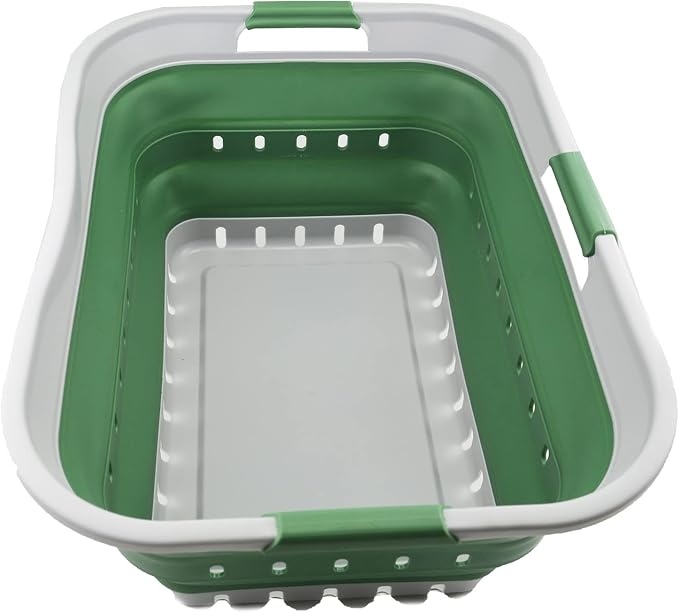 SAMMART 42L (11 gallon) Collapsible Plastic Laundry Basket - Foldable Pop Up Storage Container/Organizer - Portable Washing Tub - Space Saving Hamper/Basket (Grey/Dark Sea Green)