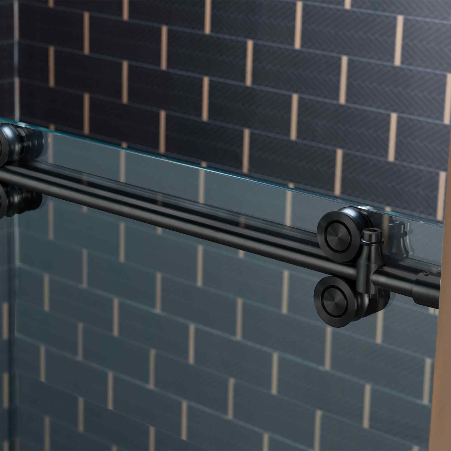 Woodbridge 56-60" W x 80" H Frameless Single Sliding Shower Door with Double Rollers,3/8(10mm) Tempered Glass with Explosion Proof Film in Matte Black Finish