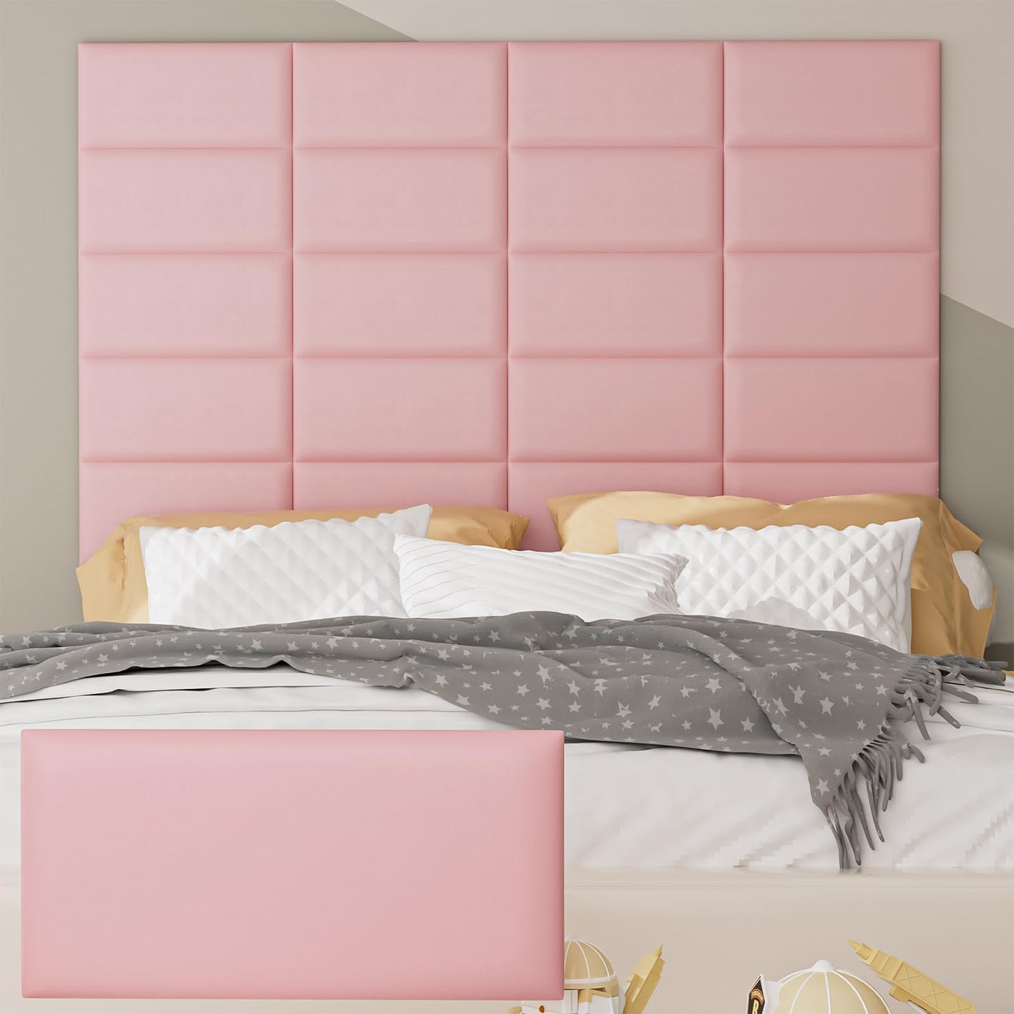 Greymond Headboards Wall Panel for Twin, Self-Adhesive 3D Wall Panels, Upholstered Wall Panel for Bedroom/Living Room (6 Pieces 9.84 in x 23.6 in)