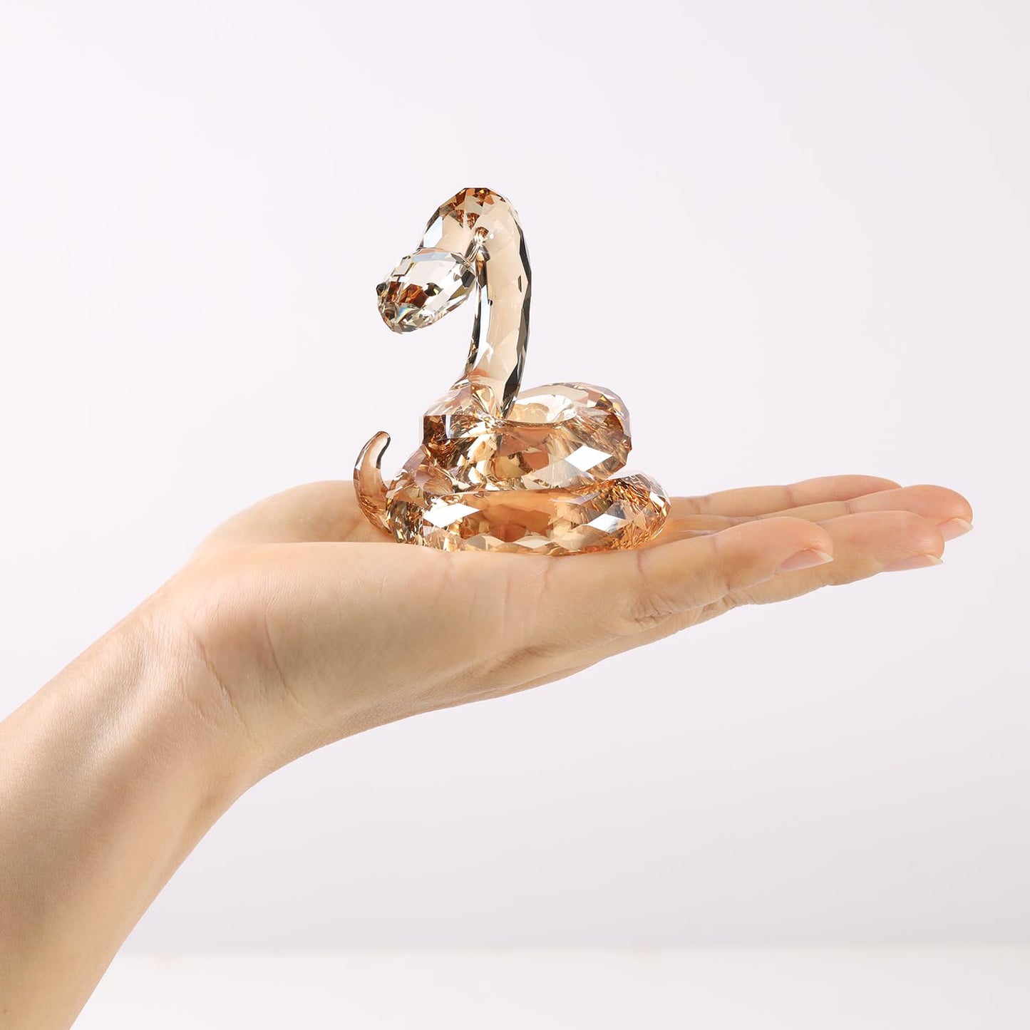 DOJOZ Crystal Coiled Snake Realistic Animal Holiday Collection Table top Ornament Home Decor Collectible Figurines Christmas New Year Gifts (Gold)