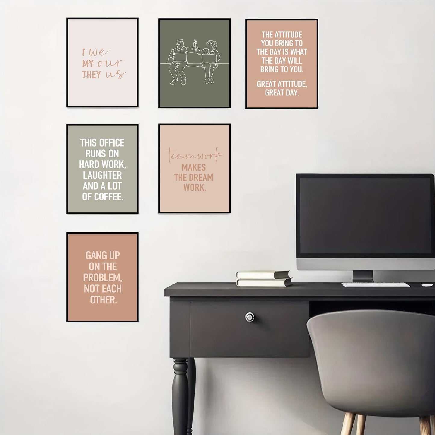 6Pcs Inspirational Office Wall Art Teamwork Motivational Wall Decor Positive Affirmations Uplifting Quotes Canvas Posters prints for Bedroom Office Workplace Home Decoration 8x10in Unframed