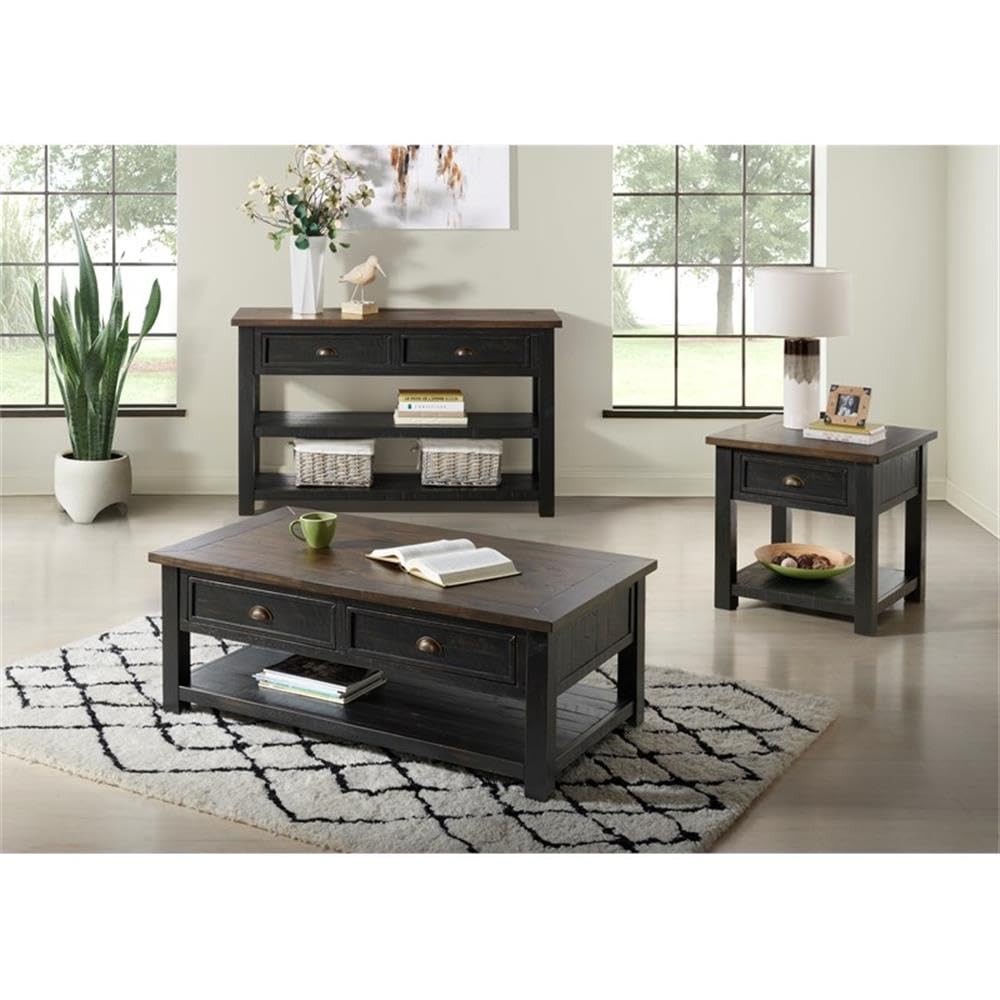Martin Svensson Home Solid Wood Sofa Console Table, Black with Brown Top