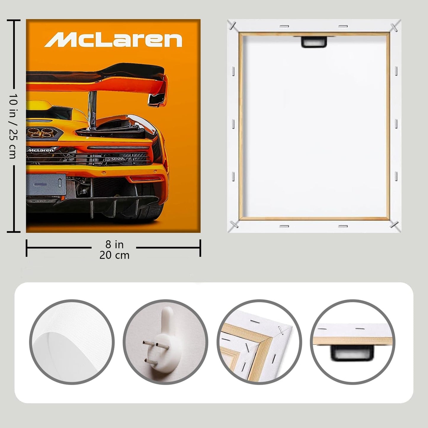 Modern Car Posters Classic Supercar Wall Art Prints, Ferrari Lamborghini McLaren Pagani Canvas Posters for Man Cave Boys Room Wall Decor, Sports Car Art Prints, 4 Set - 8"x10" Frame, Ready to Hang