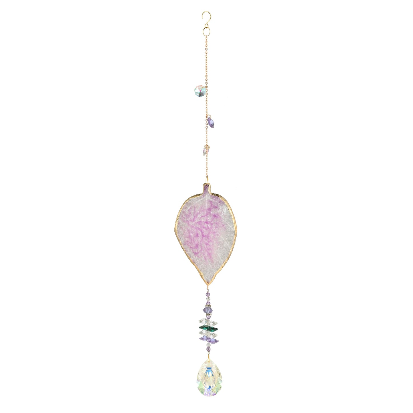 Hanging Crystal Suncatcher, Sun Catchers Indoor Window, Leaf-Shaped Crystal Hanging Ornament, Hanging Crystals for Decoration, Birthday Gift (Purple)